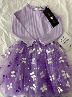 Petite Hailey Lilac & Purple Butterfly Tulle Tutu Baby Dress (12 Month)